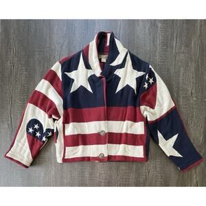 Vintage Painted Pony Patriotic USA Flag Tapestry Woven Jacket Womens One Size